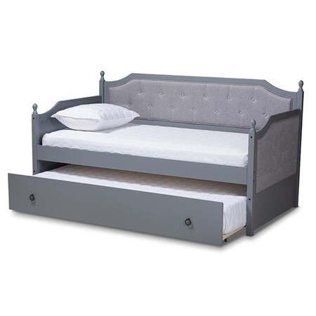 Baxton Studio Baxton Studio MG0014-Grey-Grey-Daybed Mara Classic & Traditional Grey Fabric Upholstered Grey Finished Wood Daybed with Trundle - Twin Size MG0014-Grey/Grey-Daybed